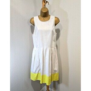 GAP Dress Size 10 Cream Yellow Cotton Flax Fit Flare Sleeveless Granola Coastal